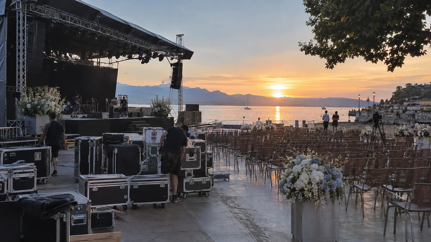Montage de la scène pour une soirée de soutien dans le district de Nyon
